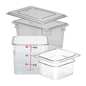 Cambro 6 qt Square Food Storage Container with Red Lid Bundle Includes A Measuring Spoon Set