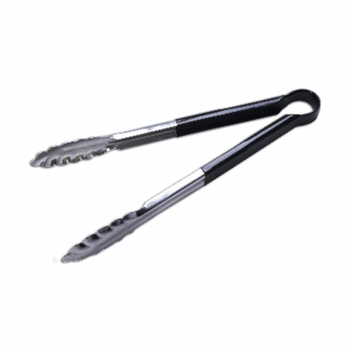 Choice 12 Black Coated Handle Stainless Steel Scalloped Tongs