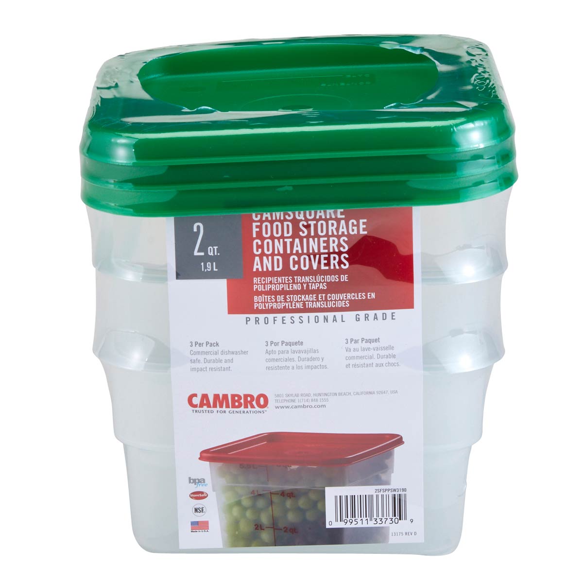 Cambro CamSquare 8 Quart Food Container with Lid, 2-count