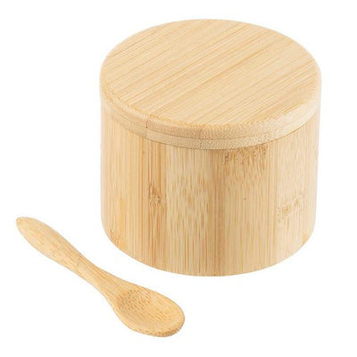 Tablecraft 11158 Round Bamboo Salt Box, with Spoon, 6 oz.