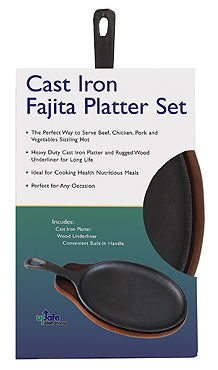 15" Cast Iron Fajita Set (Includes Wood Underliner)