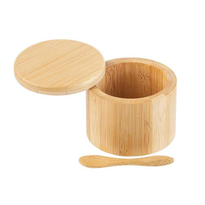 Tablecraft 11158 Round Bamboo Salt Box, with Spoon, 6 oz.