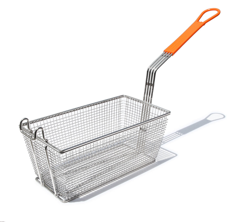 Culinary Essentials Deep Fryer Basket, 12 1/8" x 6 5/16" x 5 15/16", Orange Coated Handle