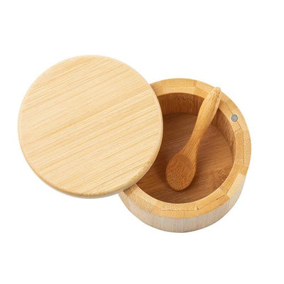 Tablecraft 11158 Round Bamboo Salt Box, with Spoon, 6 oz.