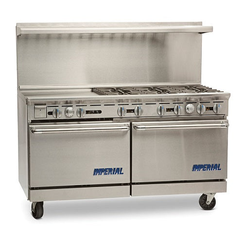 Imperial IR-6-G24 Restaurant Series Range with Griddle, 6 Burners, 2 Ovens, Natural Gas, 60"