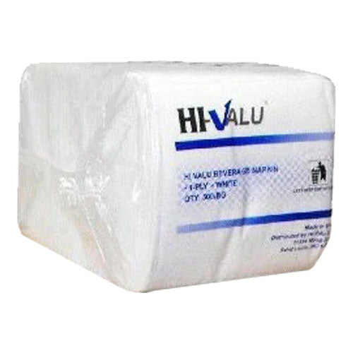 Hi-Valu 1-ply Disposable Beverage Napkin, White, 4-1/2" x 4-1/2", Pack of 500