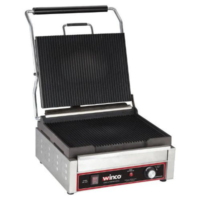 Winco EPG-1C Single Ribbed Plate 14" Panini Grill, 120V