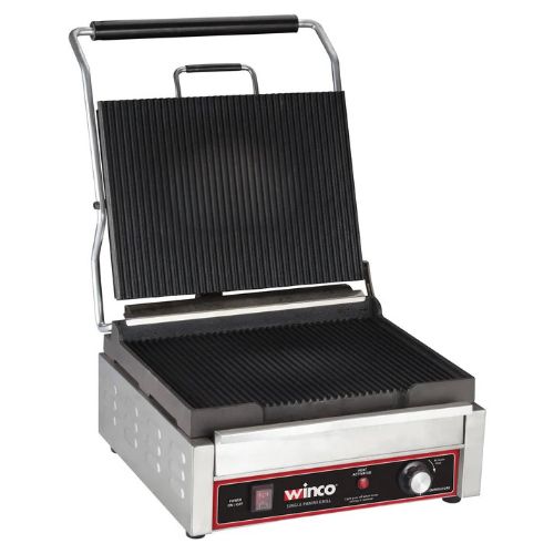 Winco EPG-1C Single Ribbed Plate 14" Panini Grill, 120V