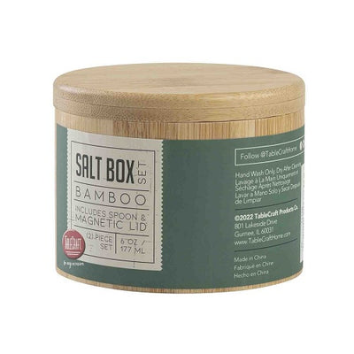 Tablecraft 11158 Round Bamboo Salt Box, with Spoon, 6 oz.