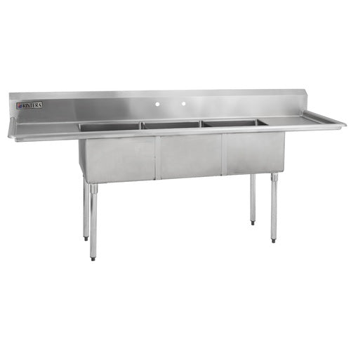Kintera 955091 Stainless Steel 3 Compartment Sink w/ 2 Drainboards, 54" x 20" x 43