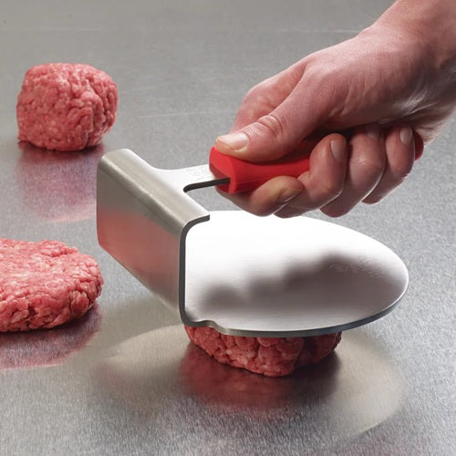 Winco SWS-6 Smash Burger Press with Red Silicone Sleeve