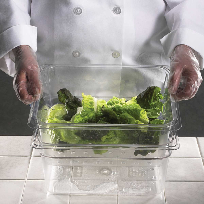 Cambro 25CLRCW135 Camwear 1/2 Size Colander Food Pan, Clear, 5" Deep