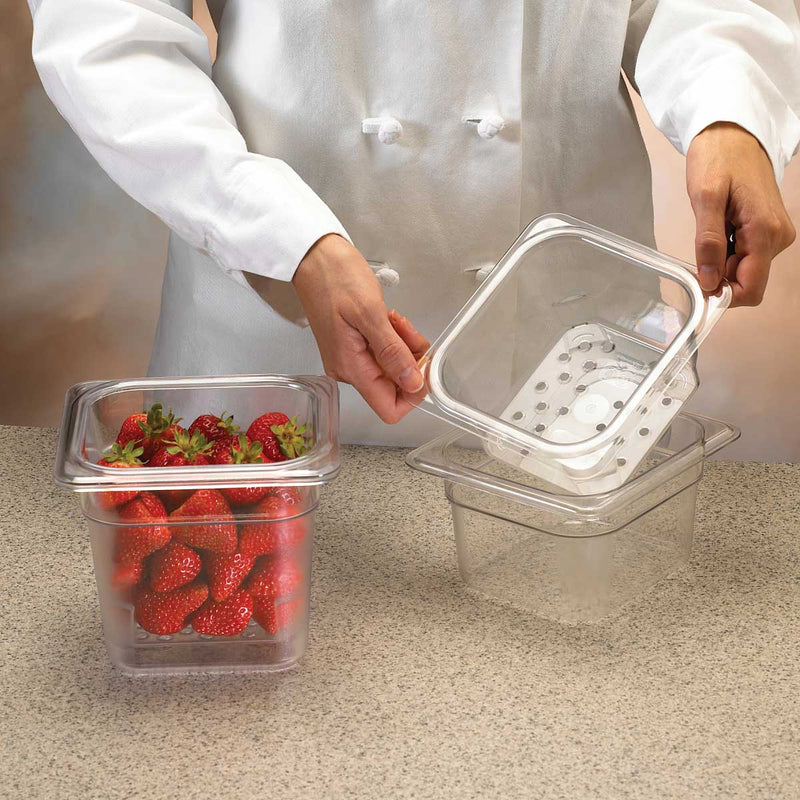 Cambro 63CLRCW135 Camwear 1/6 Size Colander Food Pan, Clear, 3" Deep