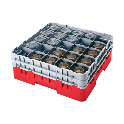 Cambro 25S534163 Camrack Full Size Glass Rack w/ 2 Extenders, 25 Compartment, Red