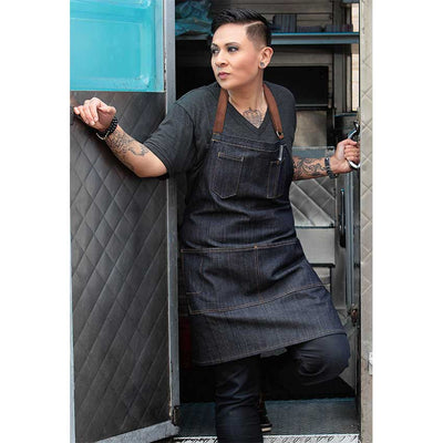 Chef Works AB035-BLK Memphis Bib Apron w/ Multi Pocket, Black Denim