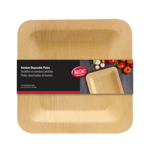 Tablecraft BAMDSP10 Cash & Carry Disposable Bamboo Plate, 10" x 10", Pack of 25