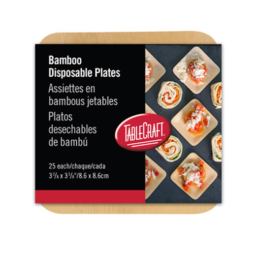 Tablecraft BAMDSP35 Cash & Carry Disposable Bamboo Plate, 3-1/2" x 3-1/2", Pack of 25