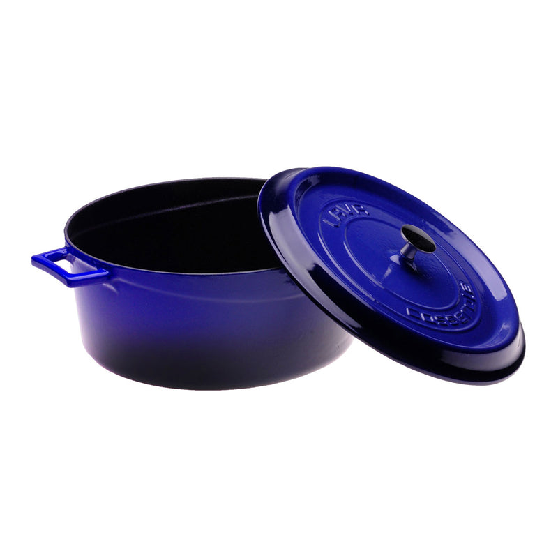 Arcata 081880 Cast Iron Round Casserole Dish w/ Lid, Blue, 7 qt.
