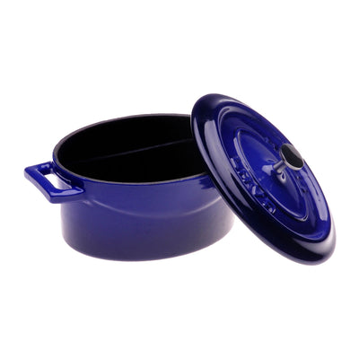 Arcata 081820 Mini Oval Cast Iron Casserole Dish w/ Lid, Blue, 14.25 oz.