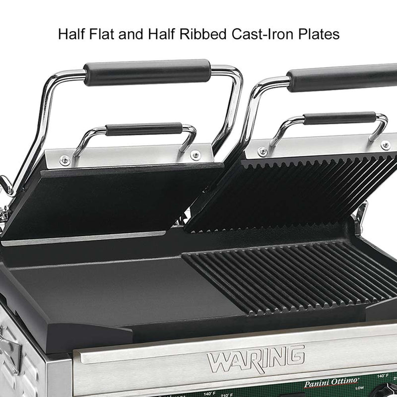 Waring WDG300 Panini Grill, Split Top, Half Flat / Half Ribbed, 240V