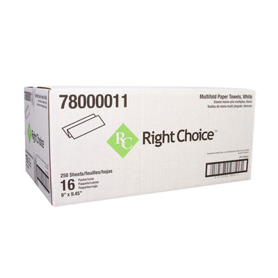 Right Choice Multifold Paper Towel, White, 9", Case of 16