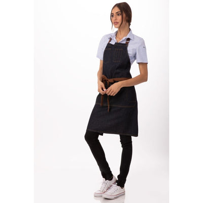 Chef Works AB035IBL Memphis Bib Apron, Indigo Blue, 34" x 30"