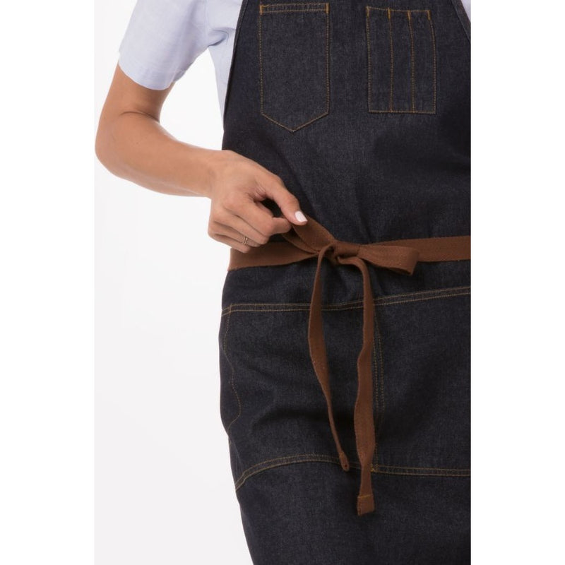 Chef Works AB035IBL Memphis Bib Apron, Indigo Blue, 34" x 30"