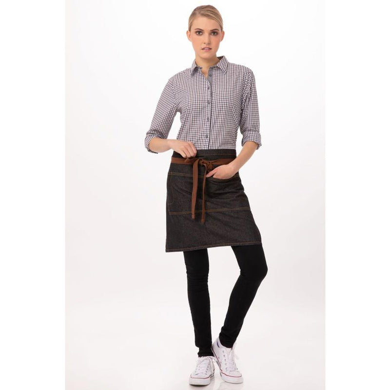 Chef Works AW048BLK Memphis Half Bistro Apron, Black, 28-1/2" x 19"