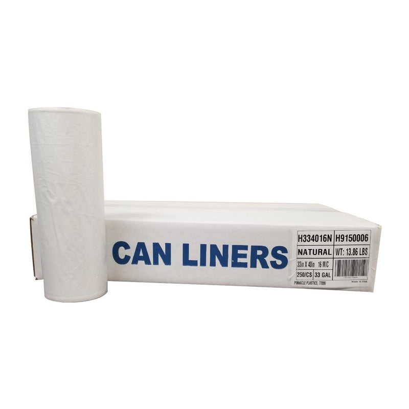 Can Liner, Clear, 33 gal., Case of 250