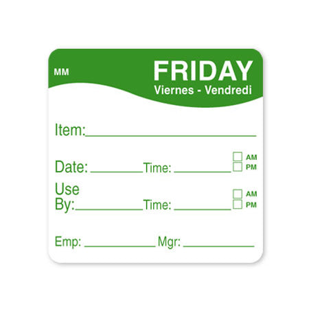 DayMark 1100355 "Friday" MoveMark Labels, 2" x 2", Roll of 500