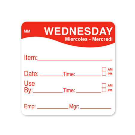 DayMark 1100353 "Wednesday" MoveMark Labels, 2" x 2", Roll of 500
