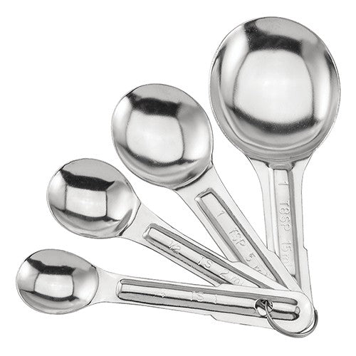 Culinary Essentials 859137 Stainless Steel Round Measuring Spoon Set, 4 pc.