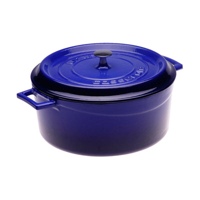 Arcata 081880 Cast Iron Round Casserole Dish w/ Lid, Blue, 7 qt.