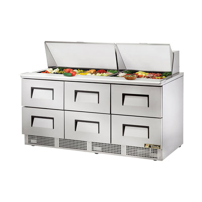 True TFP-72-30M-D-6 Solid 6 Drawer Sandwich / Salad Refrigerated Prep Table, 72"