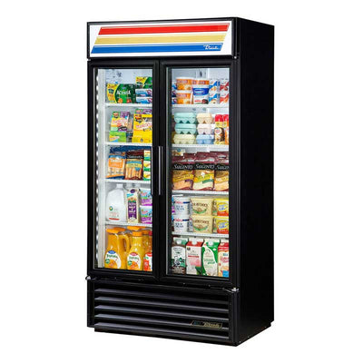 True GDM-35-HCTSL01 Two Section Glass Door Refrigerated Merchandiser, Black