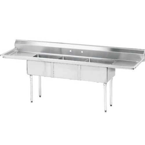 Advance Tabco FE-3-1515-15RL-X 3-Compartment Sink, 15" x 15" x 12" Deep Bowl, 15" Right & Left Drainboards, S/S