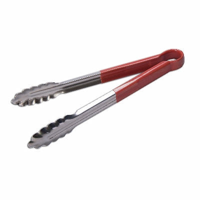 Culinary Essentials 859295 Coated Utility Tongs, Red, 12"