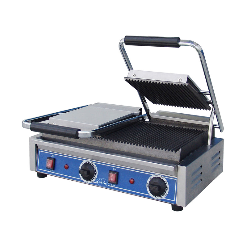 Globe GPGDUE10 Double Cast Iron Panini Grill w/ Grooved Plates