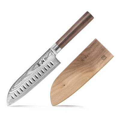 Cangshan 62755 J Series X-7 Steel Santoku Knife, Walnut Sheath, 7" Blade