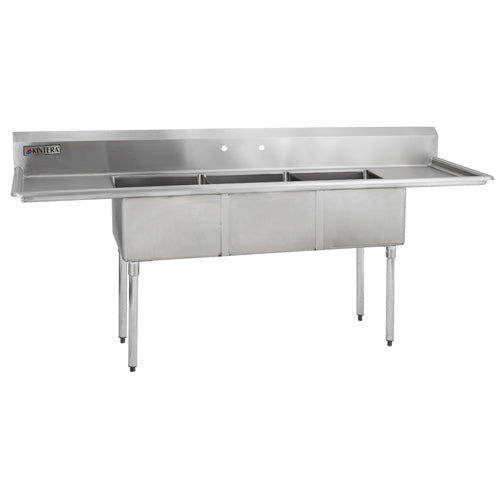 Kintera KES3C1818S-218 Stainless Steel 3 Compartment Economy Sink w/ 2 Drain Boards, 90" x 24" x 43"