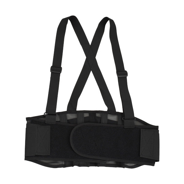Back Support Belt w/ Shoulder Straps, Black, Large