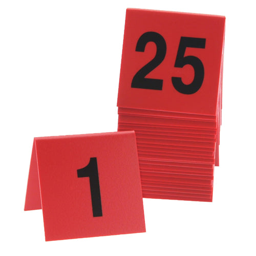 CalMil 226 Numbered Table Tents, 3" Square, Red/Black, 1-25