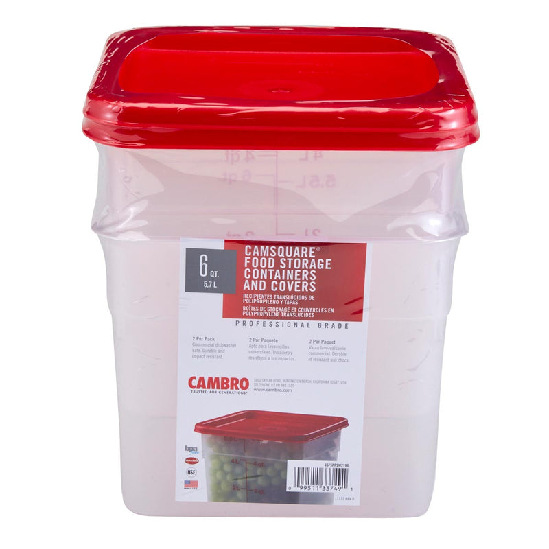 Cambro CamSquare 8 Quart Food Container with Lid, 2-count