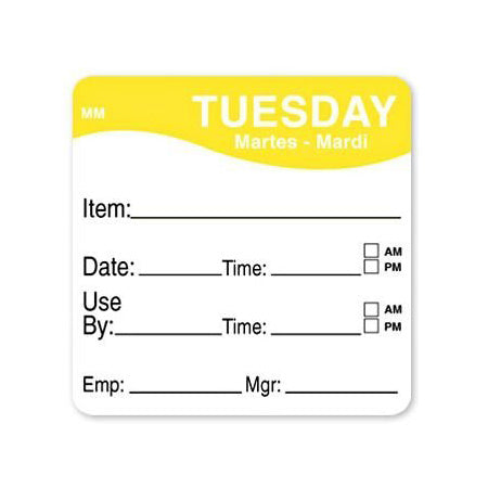 DayMark 1100352 "Tuesday" MoveMark Labels, 2" x 2", Roll of 500