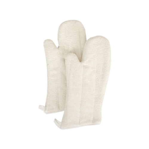 Culinary Essentials 859414 High Heat Terry Mitts, Beige, Elbow-Length, 17", Set of 2