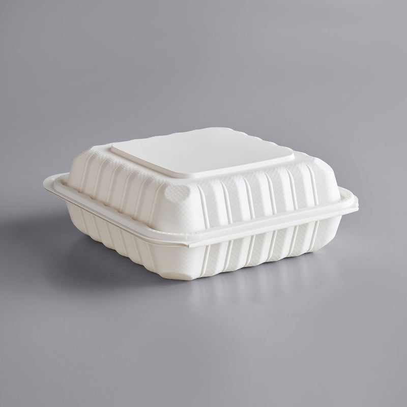 Hinged 1-Compartment Container, 8", White, Case of 200