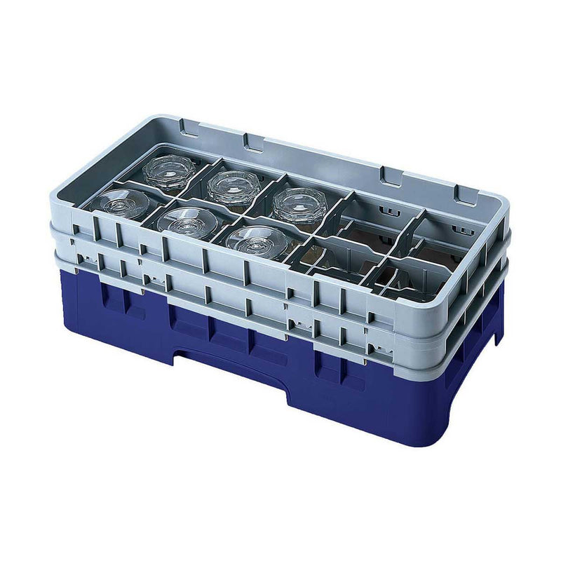 Cambro 10HS434186 Camrack 1/2 Size Glass Rack w/ 2 Extenders, 10 Compartment, Navy Blue