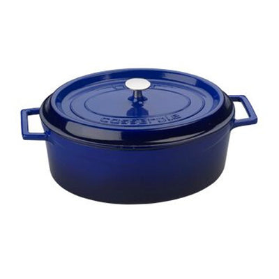 Arcata 081840 Cast Iron Oval Casserole Dish w/ Lid, Blue, 5 qt.