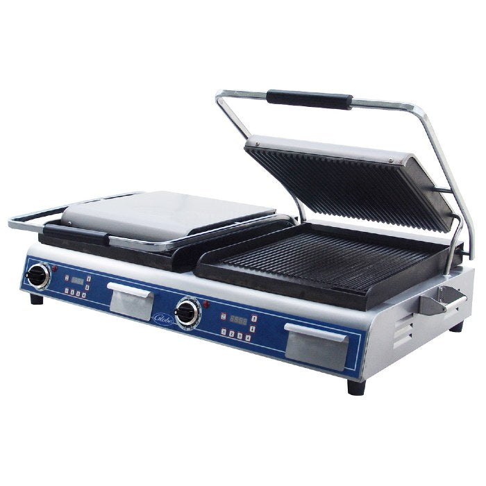 Globe GPGDUE14D Double Deluxe Grooved Plate Panini Grill