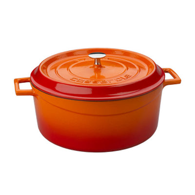 Arcata 081890 Cast Iron Round Casserole Dish w/ Lid, Orange, 7 qt.